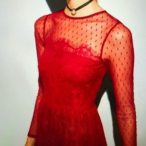 express long sleeve red lace dress